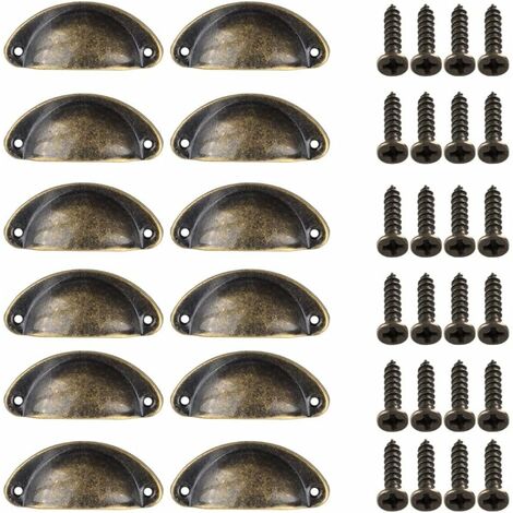 12 Pièces Poignée de Porte Coquille, Rétro Poignées de Porte, Poignées de Meubles Traditionnelles en Demi Lune Avec Vis, pour Tiroir, Armoire, Commode (Bronze)