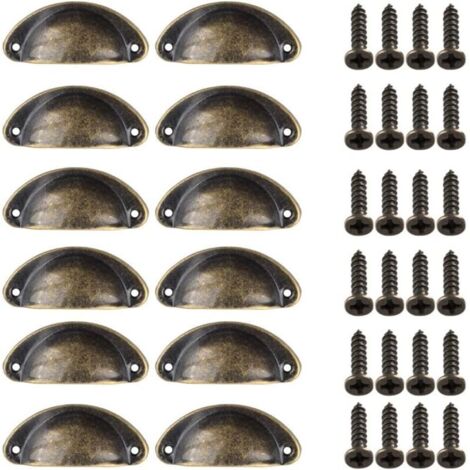 12 Pièces Poignée de Porte Coquille, Rétro Poignées de Porte, Poignées de Meubles Traditionnelles en Demi Lune Avec Vis, pour Tiroir, Armoire, Commode (Bronze)