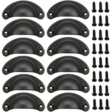 12 Pièces Poignée de Porte Coquille, Rétro Poignées de Porte, Poignées de Meubles Traditionnelles en Demi Lune Avec Vis, pour Tiroir, Armoire, Commode (Noir)