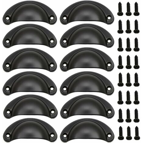 12 Pièces Poignée de Porte Coquille, Rétro Poignées de Porte, Poignées de Meubles Traditionnelles en Demi Lune Avec Vis, pour Tiroir, Armoire, Commode (Noir)