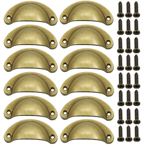 12 Pièces Poignée de Porte Coquille, Rétro Poignées de Porte, Poignées de Meubles Traditionnelles en Demi Lune Avec Vis, pour Tiroir,(Bronze Jaune)