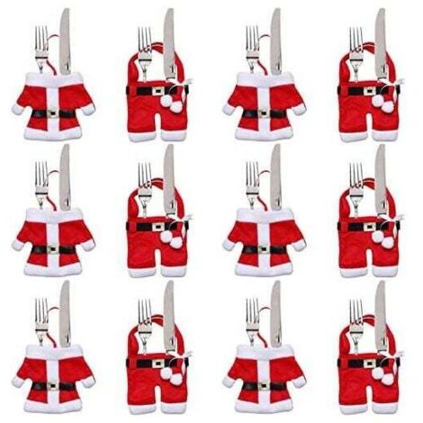 12 Pièces Porte Couvert Noël Décoration de Table Noël Cadeaux de Noël (Costumes du Père Noël)