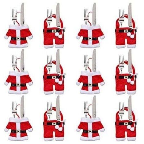 12 Pièces Porte Couvert Noël Décoration de Table Noël Cadeaux de Noël (Costumes du Père Noël)