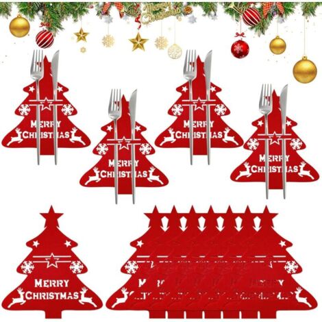 12 Pièces Porte Couverts Noel, Porte Couverts en Feutre de Noël, Sac à Couverts Noël Décorations, Sac à Couverts Sapin de Noël pour les Décorations de Table de Fête