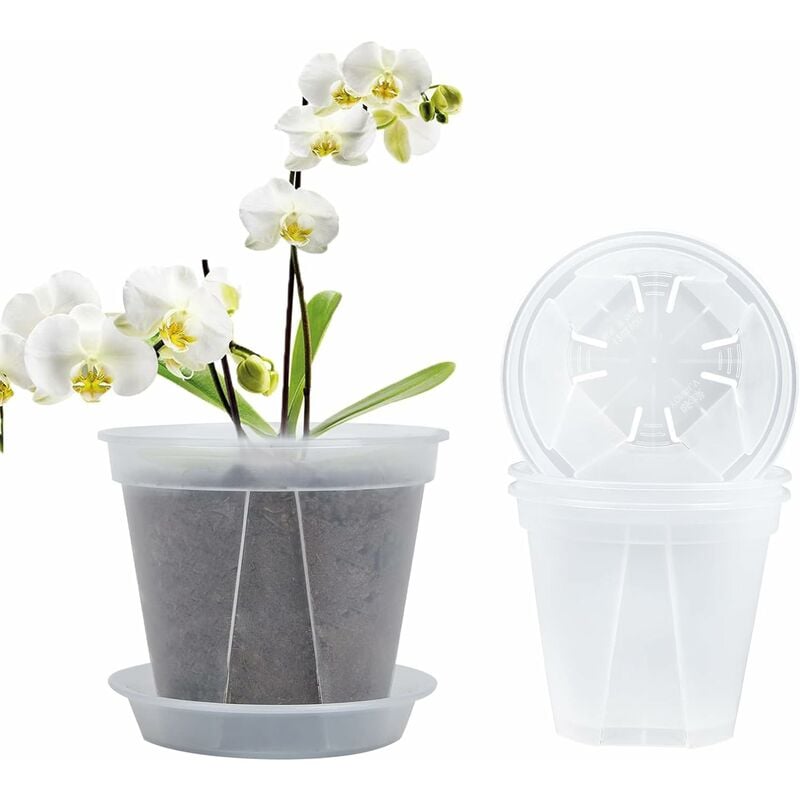 12 Pièces Pot de Fleurs Plastique Transparent Pot à Orchidée en Plastique Transparent Pot à Orchidée en Plastique Transparent avec Trous de Drainage