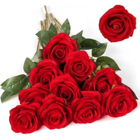 12 Pièces Rose Artificielle, 51 cm Fleurs Artificielles Deco, Rose Eternelle, Réalistes Fleur Sechees Decoration, Decoration Voiture Mariage, pour Mariage, Maison, Bouquets de Mariée (Rouge)