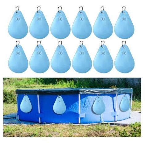12 Pièces Sacs de lestage avec couverture de piscine à crochets, sacs d'eau en PVC épais pour suspension de bâche de piscine.