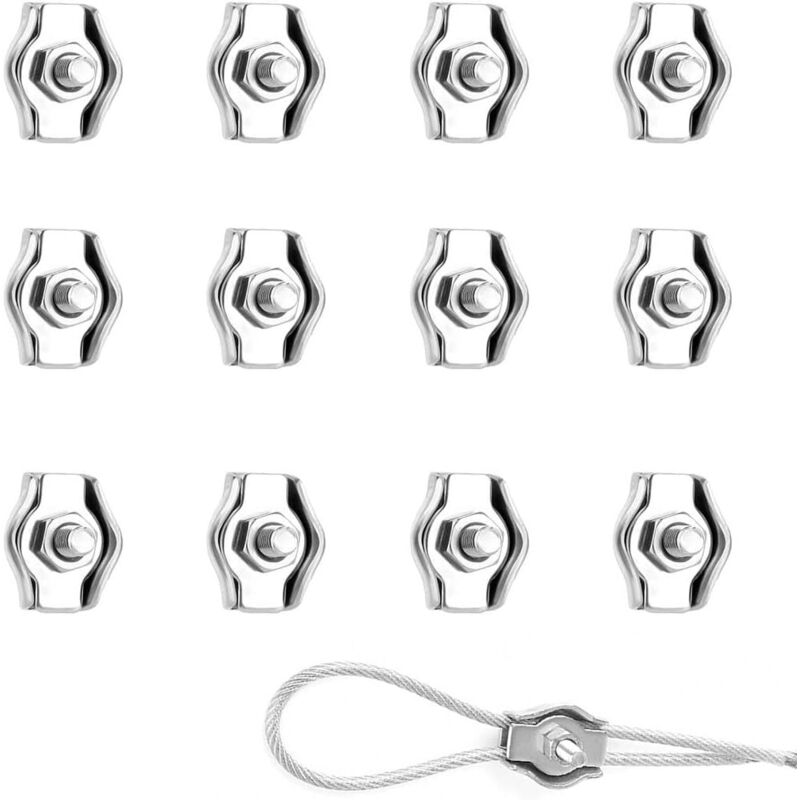 12 Pièces Serre Cable Acier Pour Câble Métallique 2Mm, Serre Cable Inox M2, Serre-Câbles En Acier Inoxydable 304, Tendeur Cable Inox, Serre Cable