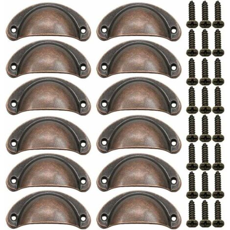 12 Pieces Shell Door Handle, Retro Door Handles, Traditional Half-Moon Furniture Handles with Screws, for Drawer, Cabinet, Chest of Drawers (Red Bronze)