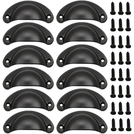 12 Pieces Shell Door Handle, Retro Door Handles, Traditional Half Moon Furniture Handles with Screws, for Drawer, Cabinet, Dresser (Black)