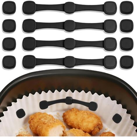 12 Pièces Silicone Aimant Air Fryer, Magnétiques en Silicone pour Friteuse à Air, Accessoires Air Fryer pour Doublures En Papier Parchemin et Empêche de Brûler(Carré Noir)