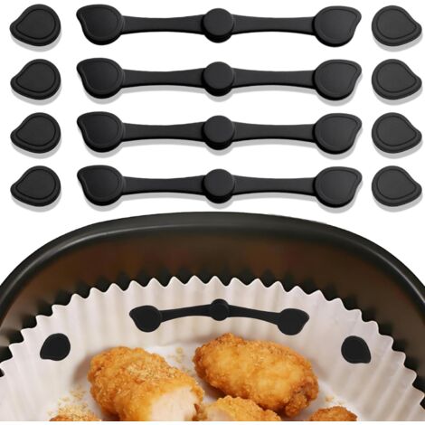12 Pièces Silicone Aimant Air Fryer, Magnétiques en Silicone pour Friteuse à Air, Accessoires Air Fryer pour Doublures En Papier Parchemin et Empêche de Brûler(Eau Noire)
