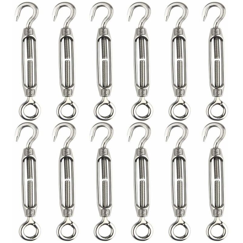 Ahlsen - 12 pièces tendeur de fil de tendeur M4 crochet et oeil tendeur de tendeur 304 tendeurs en acier inoxydable Tension de corde robuste