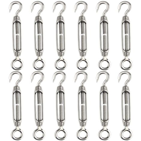 12 pièces tendeur de fil de tendeur M4 crochet et oeil tendeur de tendeur 304 tendeurs en acier inoxydable Tension de corde robuste