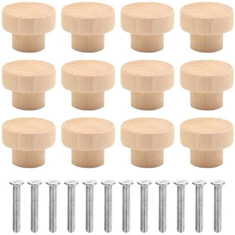 12 Pieces Wooden Furniture Knobs Round Wood Drawer Cupboard Knobs with Screws