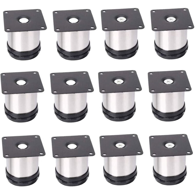 12 Pieds De Meubles RéGlables En Acier Inoxydable,Réglables 50 mm De Hauteur épaissir les pieds d'armoire Pieds de table Pieds de meubles,Acier