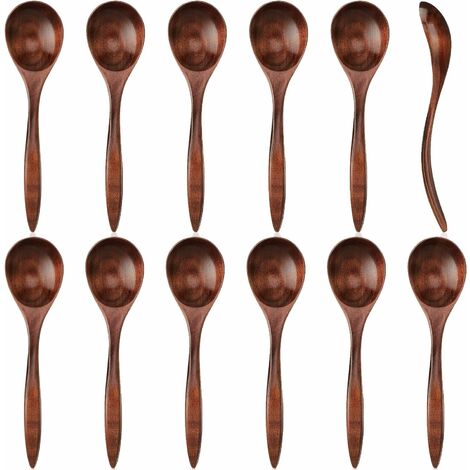 12 Piezas Cucharas de Madera Cucharas de Sopa Natural de 7 Pulgadas Cucharas de Servir Cucharadita de Madera Natural Pequeña para Comer Café Miel Azúcar Sales Utensilio de Cocina