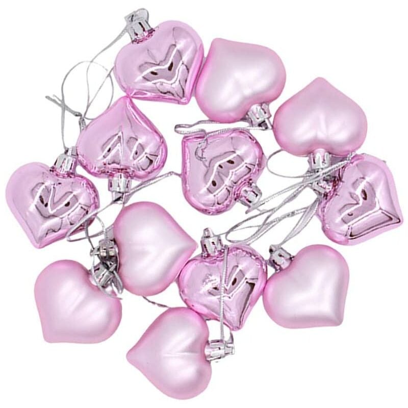 

12 piezas de adornos de bolas navideñas en forma de corazón adornos navideños bolas de árbol para decoración de bodas navideñas (rosa)