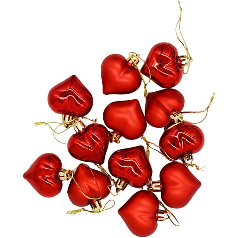 

12 piezas adornos de bolas navideñas en forma de corazón adornos navideños bolas de árbol para decoración de bodas navideñas (rojo)