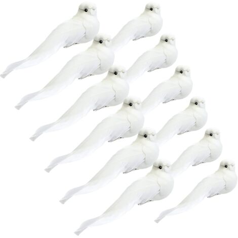 12 piezas de adornos de cardenal (palomas blancas, 5.1 pulgadas) con clip en la pluma, paloma artificial, adorno para árbol de Navidad, cardenal artificial brillante, artesanía para decoración