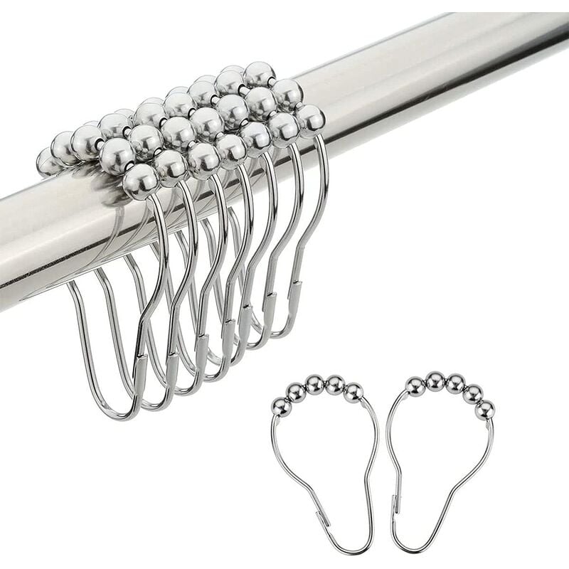 

12pcs Ganchos para cortina de ducha Anillos de acero inoxidable resistentes al óxido negro Anillos y ganchos para cortina de ducha Plata