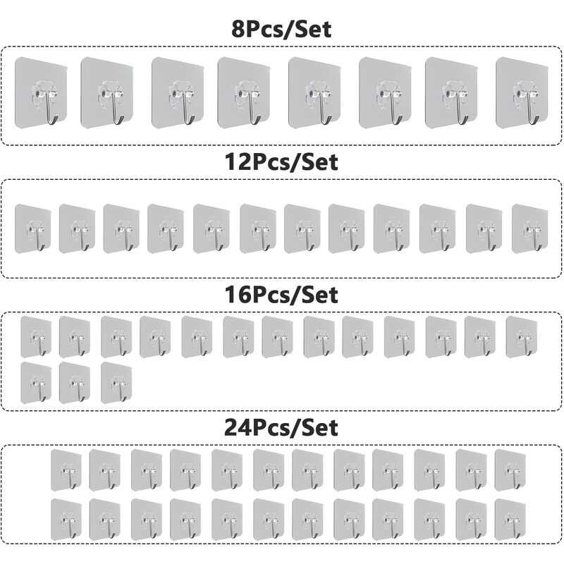 

12 piezas de ganchos adhesivos, ganchos de pared de 22 lb para trabajo pesado, perchas adhesivas con ganchos de acero inoxidable
