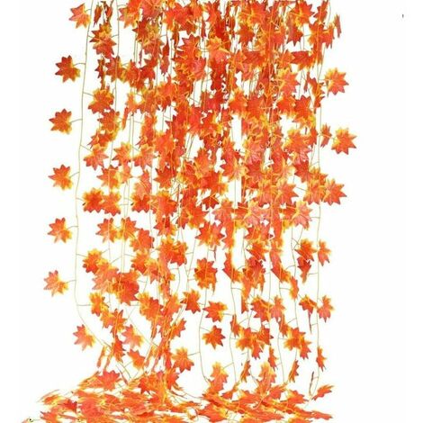 12 piezas de guirnaldas de otoño, decoración de hojas de arce, guirnaldas de arce artificiales, hojas de arce rojo, hiedra, planta colgante para boda, acción de gracias, decoración de Halloween