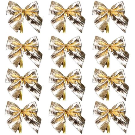 12 piezas de lindo adorno de árbol de mariposa con cinta para colgar (12 piezas, dorado)