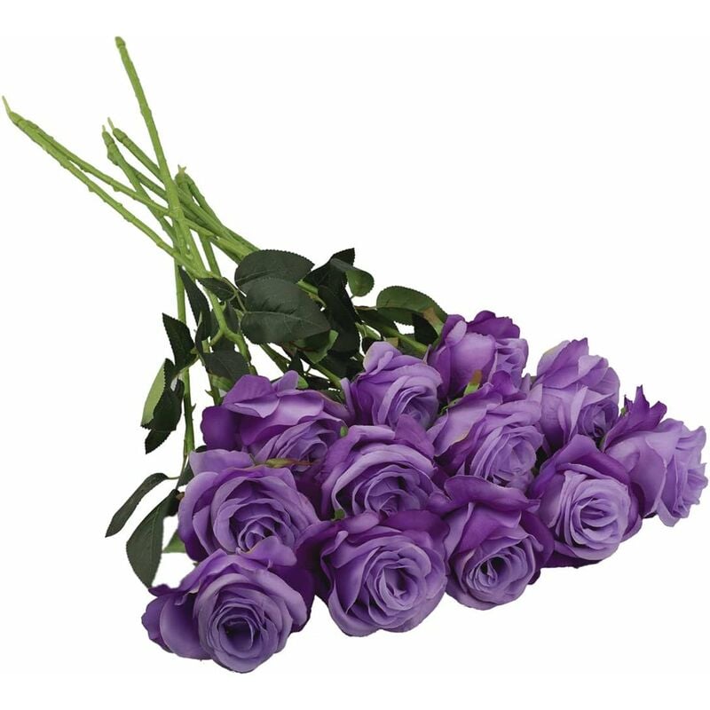 

12 piezas de rosas artificiales, flores de seda sintética de tallo largo único de 19,7 pulgadas para ramos de boda nupciales, decoración de hotel de