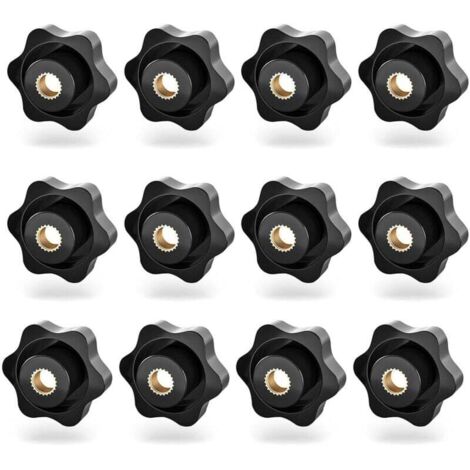 12 piezas de tuerca de estrella de plástico negro M8, rosca interna, tornillo moleteado para máquinas herramienta