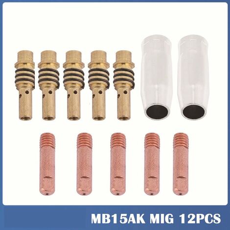 12 piezas soldador Mig sin gas 15AK MIG/MAG puntas de contacto de boquilla de soldadura soporte de conector de Gas de 1,2mm, boquilla de Gas cónica, soporte de punta de contacto, consumibles de antorc