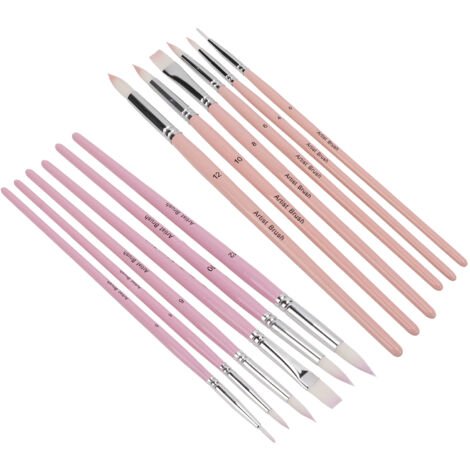 12 Pinceaux en Nylon Réutilisables pour Peinture - Set Multicolore Léger avec Manche en Bois (Rose, Violet, Hibiscus)