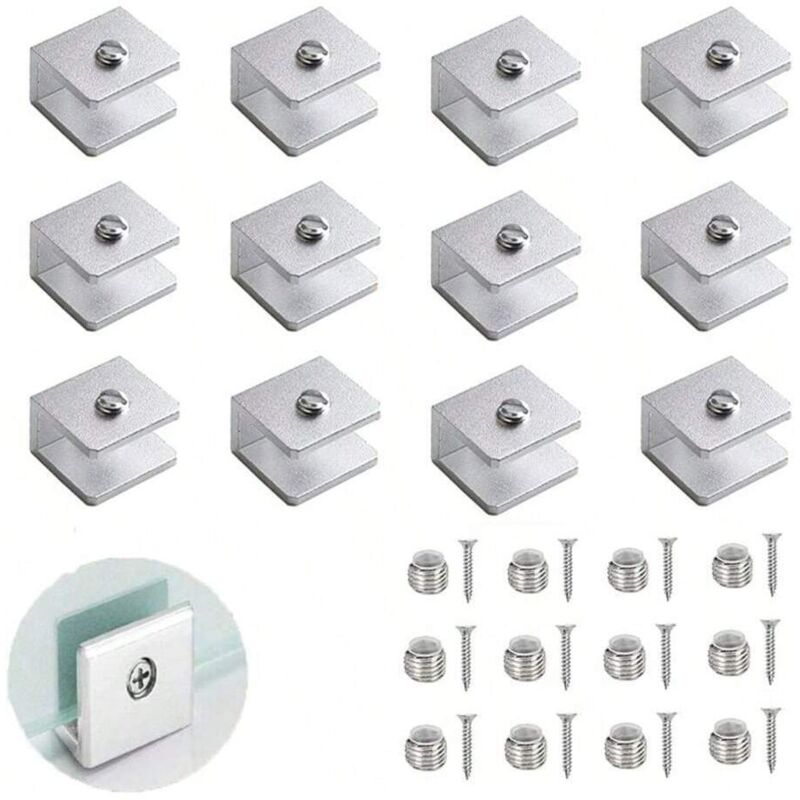 12 pinces à verre réglables en aluminium pour parois vitrées, 6–12 mm, adaptées aux salles de bain d'invités et aux balcons (avec vis)(Moyen 8-10 mm)