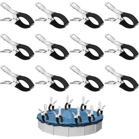 12 Pinces de Serrage Métalliques pour Bâche de Piscine Hors Sol avec Plaquette de Protection – Haute Résistance