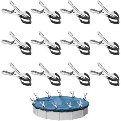 12 Pinces Métalliques pour Bâche de Piscine Hors Sol avec Protection Antidérapante et Haute Résistance