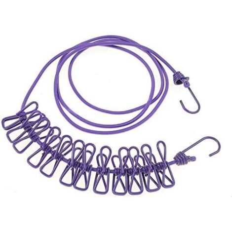 Corde à Linge Rétractable Portable - Avec 12 Pinces - 1,8 M, Idéale Voyage Et Camping - 7
