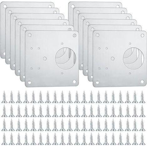 12 Plaques de Réparation de Charnière et de Porte Armoire de Cuisine en Acier Inoxydable avec Trous