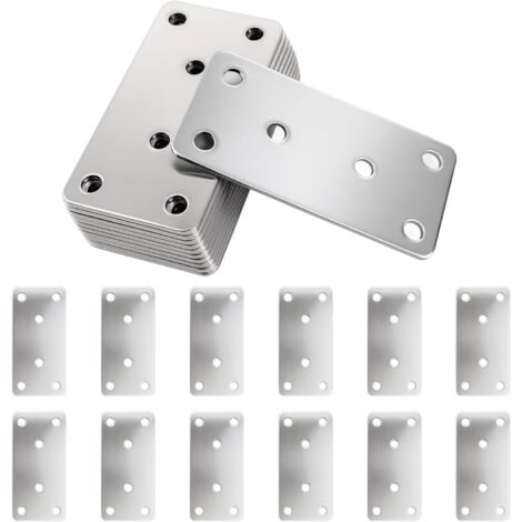 12 Plaques Perforées, Acier Inoxydable, 80x40x2mm, Trous Fraisés, Assemblage Bois, Intérieur Extérieur