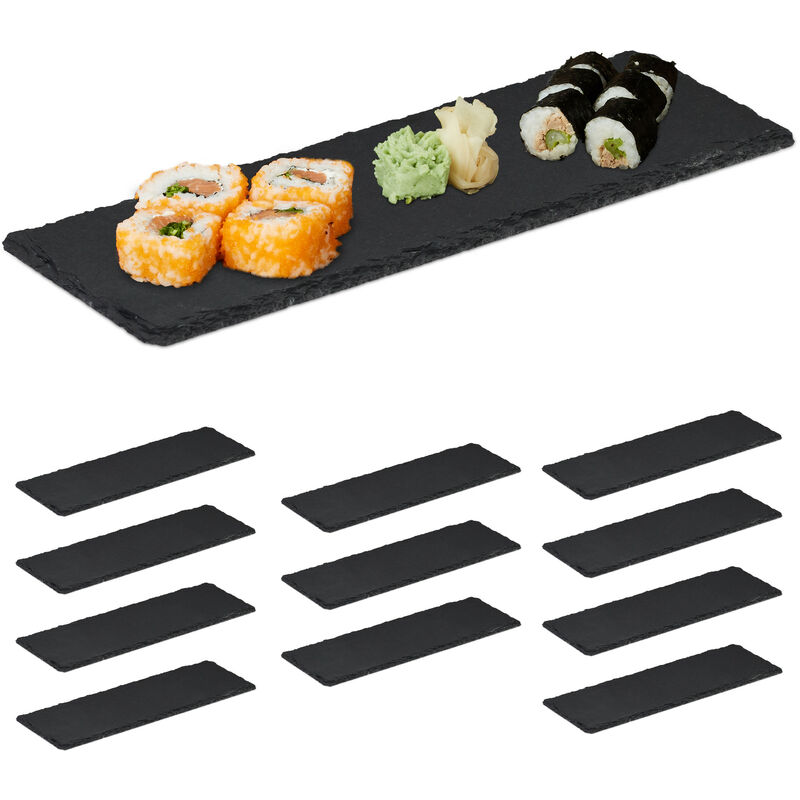 

12 Platos de Pizarra, Platos para Servir Sushi, Slvamanteles Piedra, Bandejas Servir Quesos o Tapas, 30x10 cm, Antracita