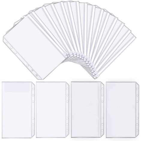 12 Pochettes de Classeur A6 Transparentes PVC, Pochettes à 6 Anneaux avec Fermeture Éclair pour Rangement Argent et Budget