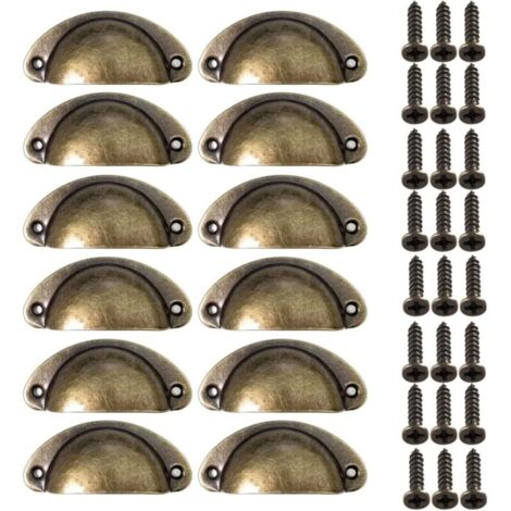 12 Poignées de Meuble Vintage Bronze. Poignées de Tasse Coquille. Poignet de Tiroir Cuisine. Métal Boutons de Porte pour Placards. Armoires. Commodes. Penderies. Décoration