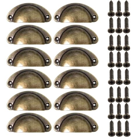 12 Poignées de Tasse Coquille, Poignées de Tirage de Tiroir Vintage, Poignées et Boutons de Porte de Placard de Cuisine Rétro Semi-cercle(bronze)