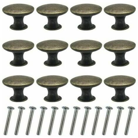 12 pomos de cajón vintage de 1.181 in, pomo redondo de bronce para puerta, tirador de muebles de un solo agujero vintage con tornillos, pomo de buffet de decoración retro para armario, mesita de noche