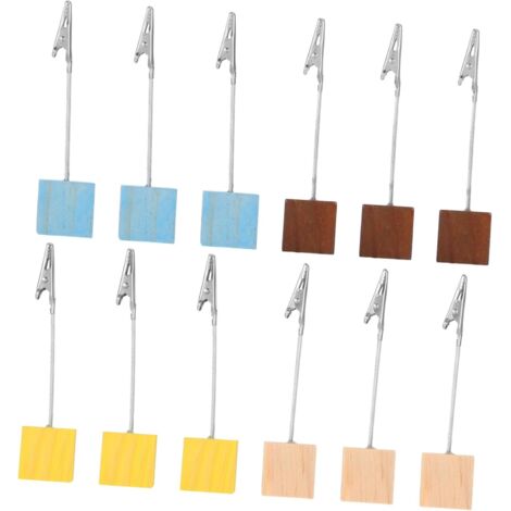 12 porte-mémos bois numérotés – base cube, pince crocodile pour photos/cartes