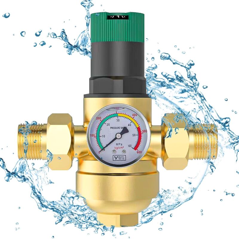 1/2 Pouce Reducteur de Pression Eau, Limiteur de Pression Avec Manometre Pression Eau Et Filtre à Mailles, RéDucteur de Pression D'Eau En pour