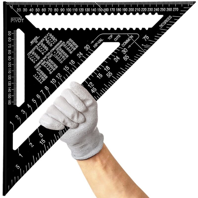 Beijiyi - 12 Pouces Equerre Menuisier en Alliage D'aluminium, Regle Triangle Métrique pour Mesure D'angle Charpentiers Ingénieurs (Noir)