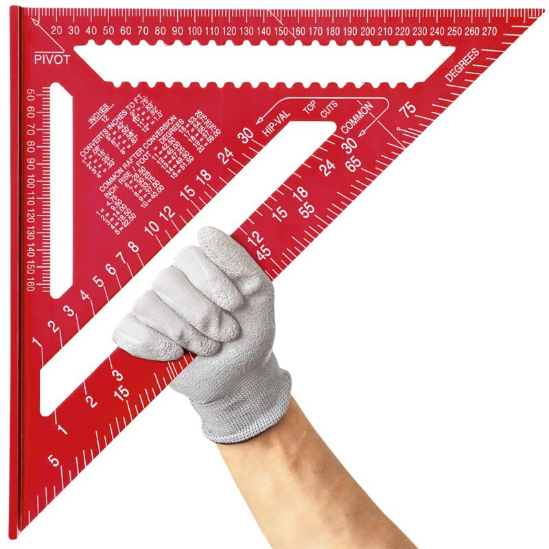 Beijiyi - 12 Pouces Equerre Menuisier en Alliage D'aluminium, Regle Triangle Métrique pour Mesure D'angle Charpentiers Ingénieurs (Rouge)