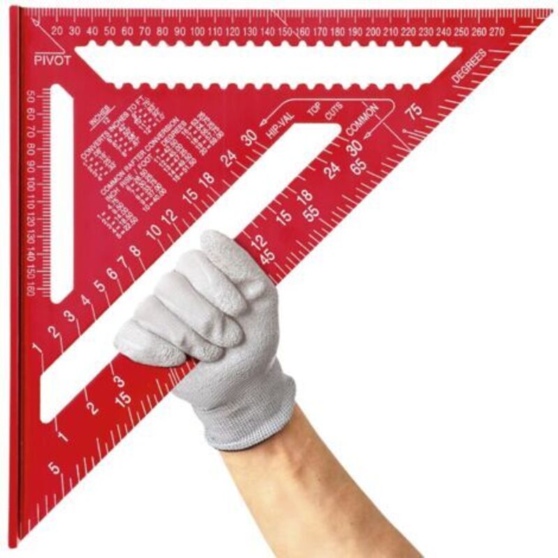 12 Pouces Equerre Menuisier en Alliage D'aluminium, Regle Triangle Métrique pour Mesure D'angle Charpentiers Ingénieurs (Rouge)