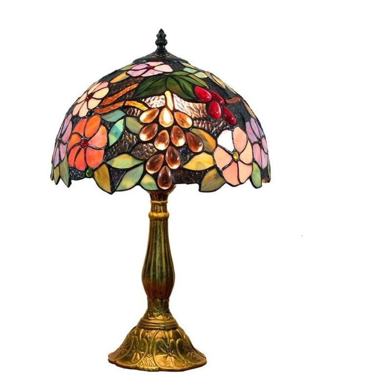 SNQ - 12 pouces vintage pastorale fleurs magnifiques vitrail style lampe de table lampe de chambre lampe de chevet [Classe énergétique a+]