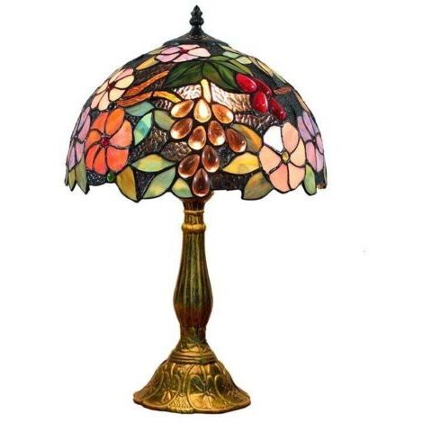 12 pouces vintage pastorale fleurs magnifiques vitrail style lampe de table lampe de chambre lampe de chevet [Classe énergétique A+]
